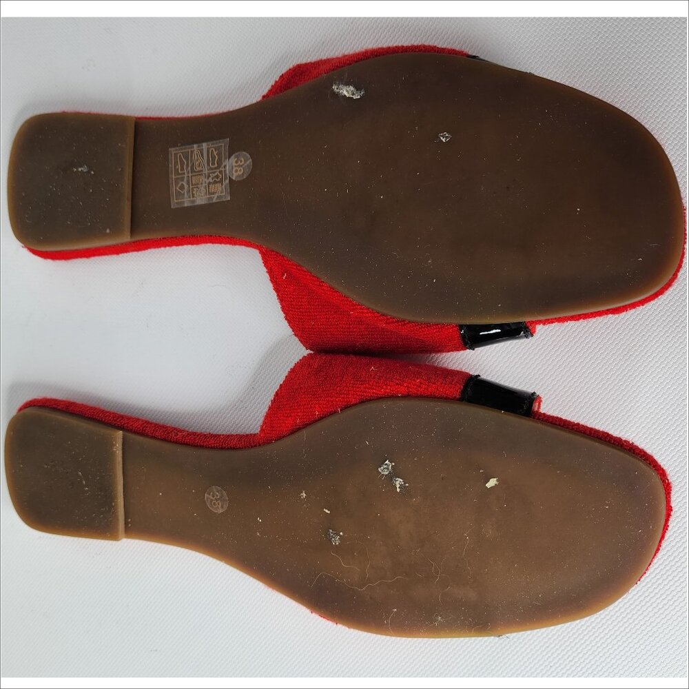 GIVENCHY vintage 38 red TERRY black Trim silver LOGO Plate Sandals Slides Authen - Picture 2 of 4